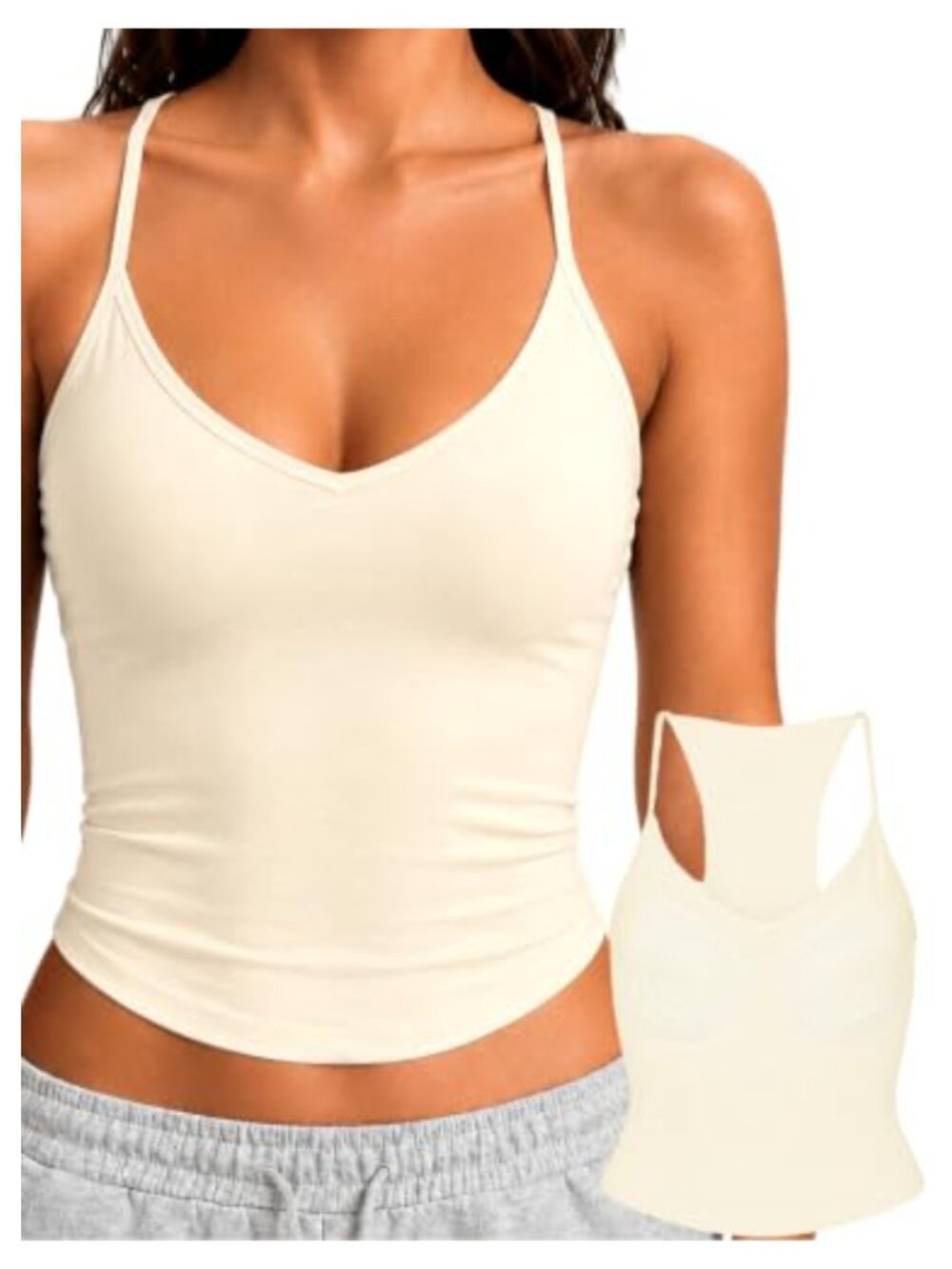 Double Lined V Neck Padded Racerback Crop Tank Top Seamless